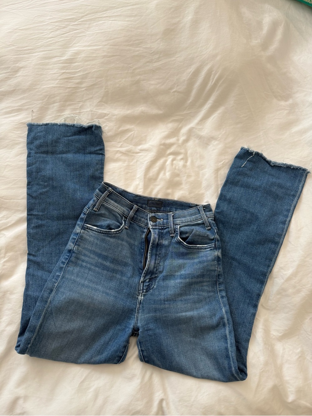 MOTHER High-Rise Medium Blue Straight-Leg Jeans